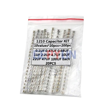 1210 SMD Kondensaator-ja lauatarvete komplekt ,10values*20PCS=200PCS 100nF~100uF Proovi Kit elektrooniline diy kit