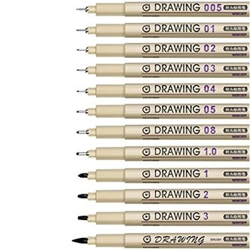 12Piece Maali Kunst Pliiatsid Must Peened Veekindel Tint Set Kunstitarbed Sm Joonis, Visand Anime Akvarell