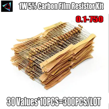 300PCS Takisti Kit 1W 5% 30values X 10tk Carbon Film Vastupanu 0.1-750 Komplekti 0,1 oomi R - 750R