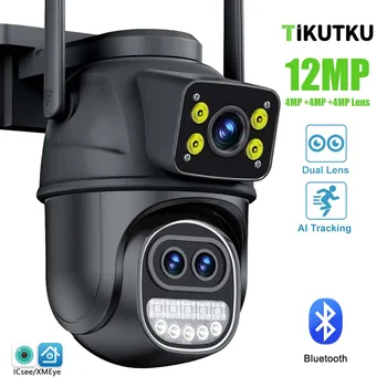 6K 12 MP Turvalisuse Kaamera, 8X Zoom Kolme Objektiivi Dual Screen Väljas WiFi Kodu Kaitse IP Cam PTZ CCTV Video Valve Icsee