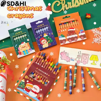 Christmas Cartoon 8 Värvi/12 Värvi Mittetoksiline Crayon Õlimaal Kinni Lapsed Õpilane Pastel Pliiatsid Joonistamiseks Värvilised Pliiatsid