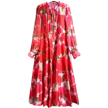 Doris Fanny Kõrge kvaliteet, Elegantne ja Ilus Naiste Kleidid Ühes tükis primavera Punane Prindi Pikad Kleidid