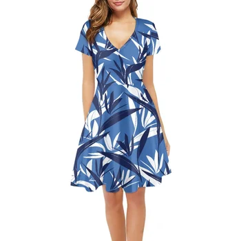 Fashion Sinine Vabaaja Naiste Kleit Polüneesia Hõimude Riietus Hibiscus Samoa Havai Fidži Print V-kaeluse Pool Elegantne Kleidid