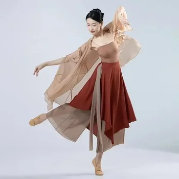 Hiina stiilis folk dance klassikalise tantsija tulemuslikkuse kostüümid elegantne jakk tava riided keha riim pikk välimine marli