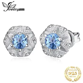 JewelryPalace Ring Looduslik Sinine Topaas 925 Sterling Silver Kõrvarõngad Naistele Avaldus Gemstone Ehted Aastapäeva Kingitus