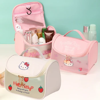 Kawaii KT Anime Multikas PVC Läbipaistev Kosmeetika Kott Reisi kantavate tualett ladustamise kott konksu Tüdrukud Kingitus