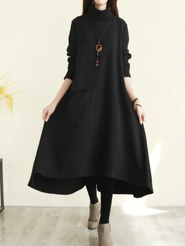 Kleidid Naistele 2023 Uus Sügis Pika varrukaga, kanna kõrge kaelusega LAHTI Pikk Kleit Streetwear Tahke Rüü Naiste Riided Vintage Kleit
