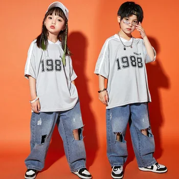 Lapsed Tulemuslikkuse Varustus Hip-Hop Riided Tshirt Õnnetud Ripitud Teksad Tüdrukud Poisid Teismeliste Kpop Tantsu Kostüüm Etapp Riided