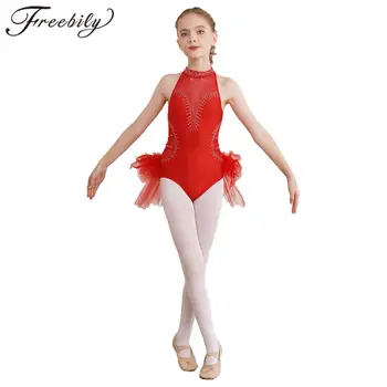 Lapsed Tüdrukud Rütmiline Võimlemine Leotard Ballet Tutu Tants Kombekas Varrukateta Tülli Skirted Uisutamine Bodysuit Tulemuslikkuse Kostüüm