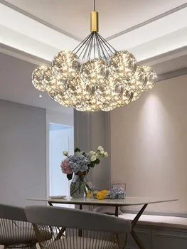 Lámpara de araña de cristal de burbuja romántica para dormitorio, comnórdica para el hogar, luces LED-de estrellas de lujo