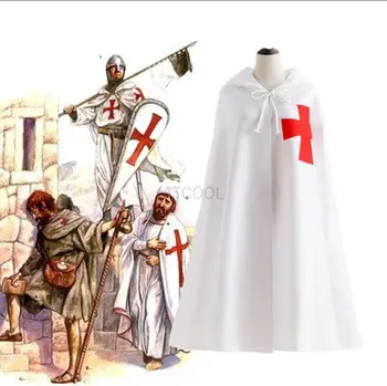 Meeste Keskaja Varjatud Rüütlid Templars Cosplay Kostüüm Täiskasvanud Halloween Ristisõdijate Valge Hoode Cape Rüü Cape Kingitus