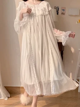 Naiste-Aegne Valge Võre Siserõivad Sleepwear Ruffles Vintage Haldjas Kleit Lolita Nightdress Nightgowns Öö Printsess Pits