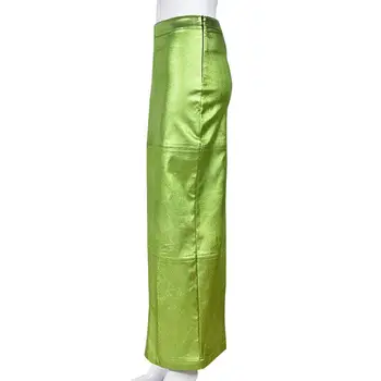 Naiste Seelik Lady Segast Seelik Läikiv Faux Nahast Maxi Seelik Klanitud Split Hem Slim Fit Mantel Naistele (Solid Color Segast