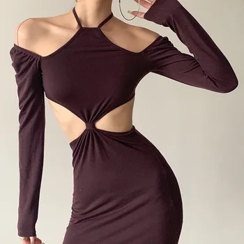 Naiste Tahke Kleit Seksikas, Pikkade varrukatega, seest Õõnes Välja Kott Hip Salendavad Slim Kleidid Sügis Fashion Trend 2021 Naiste Varustus Y2K Riided