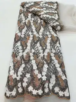 Nigeeria Aafrika Võre 3D Litrid Pits Kangas Uute tulijate prantsuse Tülli Pärlitest Pitsi Kangast Õmblemise Naiste Poole Kleidi Õmblemine