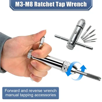 Reguleeritav Ratchet Plug Puuduta Käsi Meetriline T-käepide Mutrivõti T-kujuline Masin Hõbe Omanik Kruvi Tööriistade Komplekt Lõng