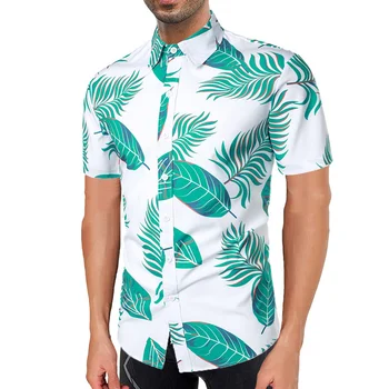 Suvel Uus Havai Särk Meeste Lühikesed Varrukad Lehed Ja Taimed Prindi Puhkust Camisas Para Hombre Beach Meeste Riided