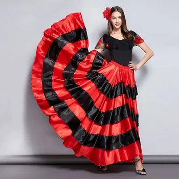 Täiskasvanud Mustlane Seelik Naistele, hispaania Flamenco Seelik Triibuline Satiin Suur Kiik kõhutantsu Seelikud Meeskonna tulemusega Etapp, Tantsimine
