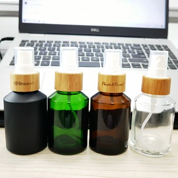 Tühjad Värvilised Klaasist Pudelid Bambusest Kaane DIY Klaas Praktiline Pihustiga Pudel Emulsioon Kreem Purgid Mahuti