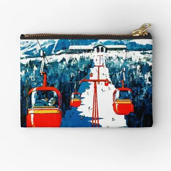 Vintage Gondola Talvel Reisida Ski Plakat Tõmblukk Kotid Pakendi Sokid Ladustamise Kosmeetika Aluspesu Taskuraha Puhas Rahakott
