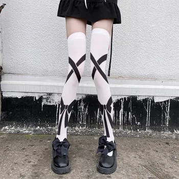 Y2k Trükitud Siidist Sukad Õhuke Naiste Kevad-Sügis Jaapani Tüdrukud Lolita Armas Animatsioon Üle-põlve-Valge Velvet Pikad Sokid