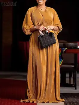 ZANZEA 2023 Mood Elastne Vöökoht Naiste Kleidid Elegantne Maxi Kleit Pleating Dolman Varruka Rüü O-kaeluse jaoks Liiga Vintage Vestido