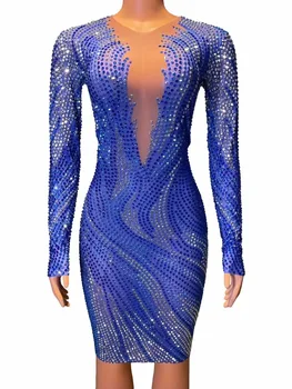 Naiste Luksus Sinine Kristall Teemant Elastne Hip-Wrap Kleit Sünnipäeva Club Kuninganna Risti kaste Staadiumis täitmiseks Kostüüm